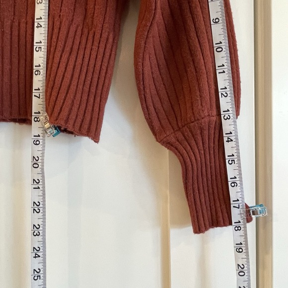 Womens‎ Cropped Ribbed Sweater Mock Turtleneck Rust Red Brown Fisherman College - Picture 5 of 8